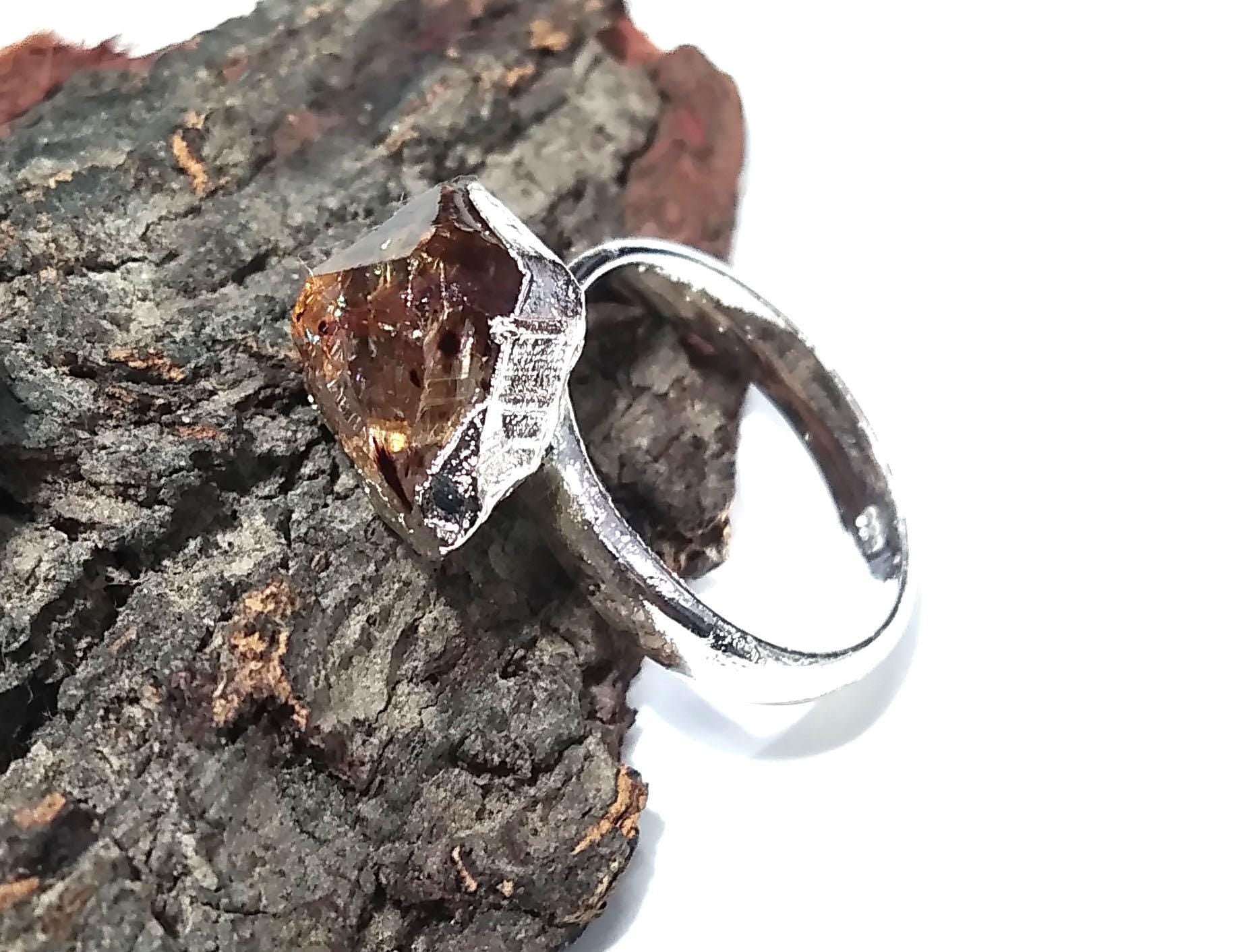 Natural Raw Citrine Rough Gemstone Ring, Solid 925 Sterling Silver Ring, Citrine Stone Size 12x9mm Handmade Ring, Gift Wedding Ring